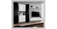 Ensemble meuble salon SWITCH VI design, coloris blanc et noir brillant.