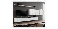 Ensemble meuble salon mural SWITCH VII design, coloris blanc brillant.