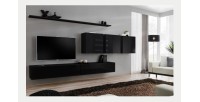 Ensemble meuble salon mural SWITCH VII design, coloris noir brillant.