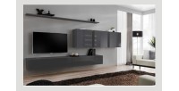 Ensemble meuble salon mural SWITCH VII design, coloris gris brillant.