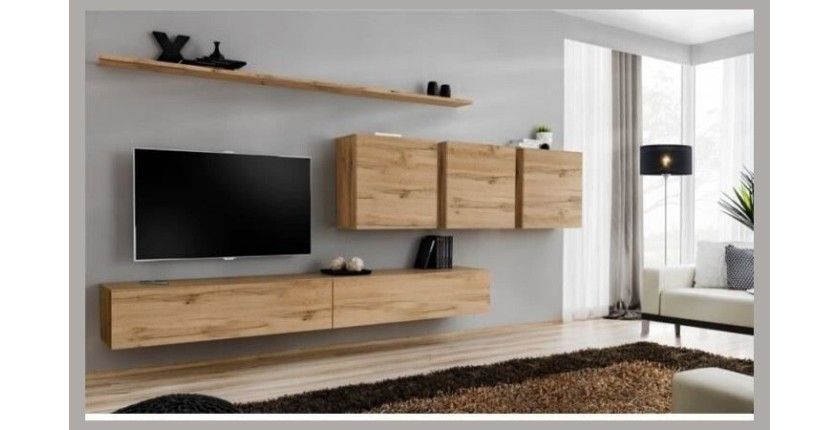 Ensemble meuble salon SWITCH VII design, coloris chêne Wotan.