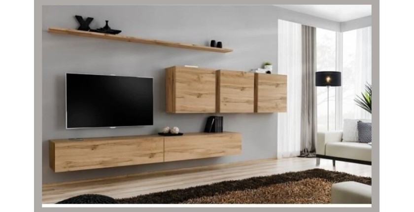 Ensemble meuble salon SWITCH VII design, coloris chêne Wotan.