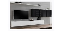 Ensemble meuble salon SWITCH VII design, coloris blanc et noir brillant.