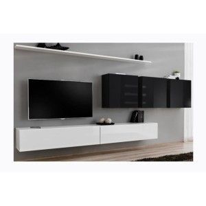 Ensemble meuble salon SWITCH VII design, coloris blanc et noir brillant.