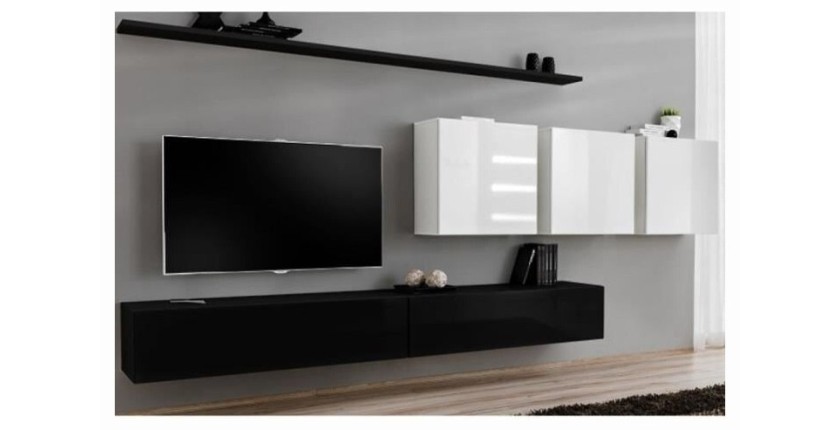Ensemble meuble salon SWITCH VII design, coloris noir et blanc brillant.