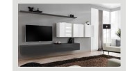 Ensemble meuble salon SWITCH VII design, coloris gris et blanc brillant.