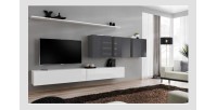 Ensemble meuble salon SWITCH VII design, coloris blanc et gris brillant.