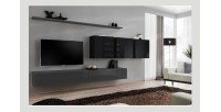 Ensemble meuble salon SWITCH VII design, coloris gris et noir brillant.