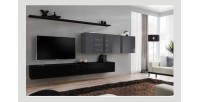 Ensemble meuble salon SWITCH VII design, coloris noir et gris brillant.