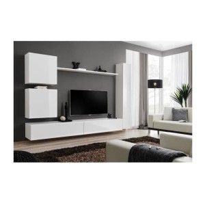 Ensemble meuble salon SWITCH VIII design, coloris blanc brillant.