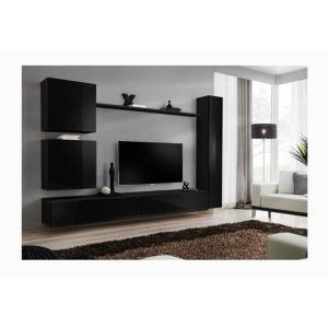 Ensemble meuble salon SWITCH VIII design, coloris noir brillant.