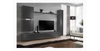 Ensemble meuble salon mural SWITCH VIII. Meuble TV mural design, coloris gris brillant.
