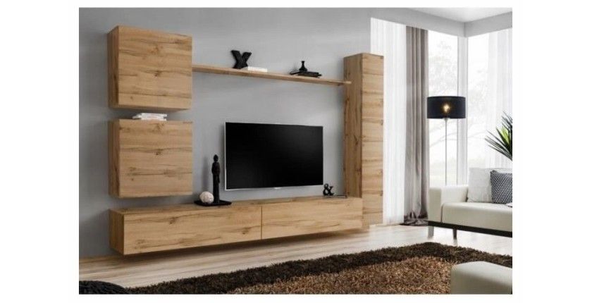 Ensemble meuble salon mural SWITCH VIII design, coloris chêne Wotan.