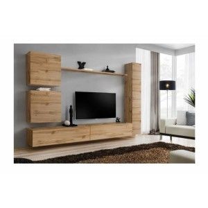 Ensemble meuble salon mural SWITCH VIII design, coloris chêne Wotan.