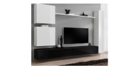Ensemble meuble salon mural SWITCH VIII. Meuble TV mural design, coloris noir et blanc brillant.