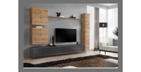 Ensemble de meuble de salon, SWITCH VIII.Meuble TV mural design, coloris gris brillant et chêne Wotan.