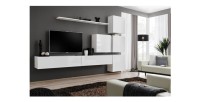 Ensemble meuble salon mural SWITCH IX design, coloris blanc brillant.