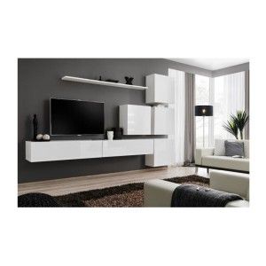Ensemble meuble salon mural SWITCH IX design, coloris blanc brillant.