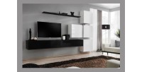 Ensemble meuble salon mural SWITCH IX design, coloris noir et blanc brillant.