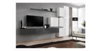 Ensemble meuble salon mural SWITCH IX design, coloris gris et blanc brillant.