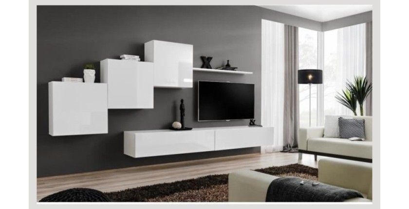 Ensemble meuble salon mural SWITCH X design, coloris blanc brillant.