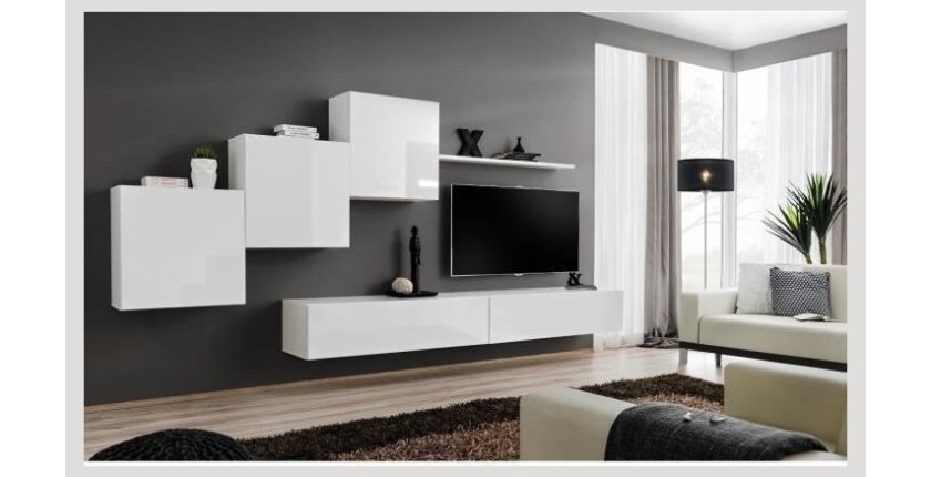 Ensemble meuble salon mural SWITCH X design, coloris blanc brillant.