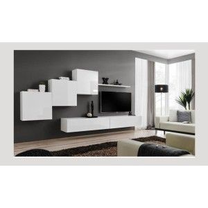 Ensemble meuble salon mural SWITCH X design, coloris blanc brillant.