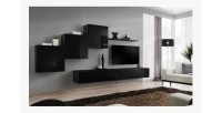 Ensemble meuble salon mural SWITCH X design, coloris noir brillant.