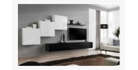 Ensemble meuble salon mural SWITCH X design, coloris noir et blanc brillant.