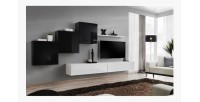 Ensemble meuble salon mural SWITCH X design, coloris blanc et noir brillant.
