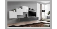 Ensemble meuble salon mural SWITCH X design, coloris gris et blanc brillant.