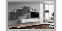 Ensemble meuble salon mural SWITCH X design, coloris blanc et gris brillant.