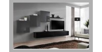 Ensemble meuble salon mural SWITCH X design, coloris noir et gris brillant.