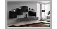 Ensemble meuble salon mural SWITCH X design, coloris gris et noir brillant.