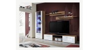 Meuble TV GALINO design, coloris prunier et blanc brillant. Meuble moderne et tendance pour votre salon.