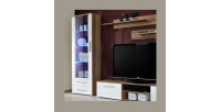 Meuble TV GALINO design, coloris prunier et blanc brillant. Meuble moderne et tendance pour votre salon.
