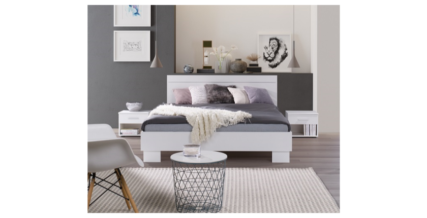 Chambre à coucher complète COMO. Lit 160X200 avec sommier, garde robe, chevets, commode.