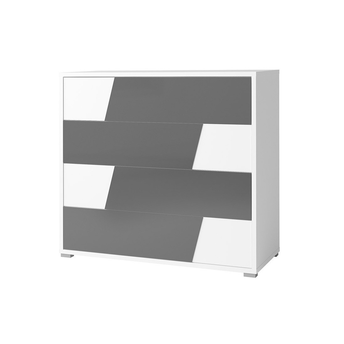 Commode collection FULMO, 4 tiroirs, 110 cm, coloris blanc et finitions gris béton.