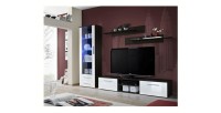 Meuble TV GALINO A design, coloris wengé et blanc brillant. Meuble moderne et tendance pour votre salon.