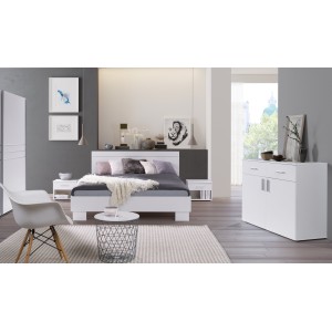 Ensemble design pour chambre à coucher COMO. Lit 160X200 cm avec sommier + tables de chevet + commode.