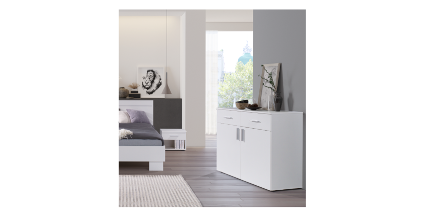Ensemble design pour chambre à coucher COMO. Lit 160X200 cm avec sommier + tables de chevet + commode.