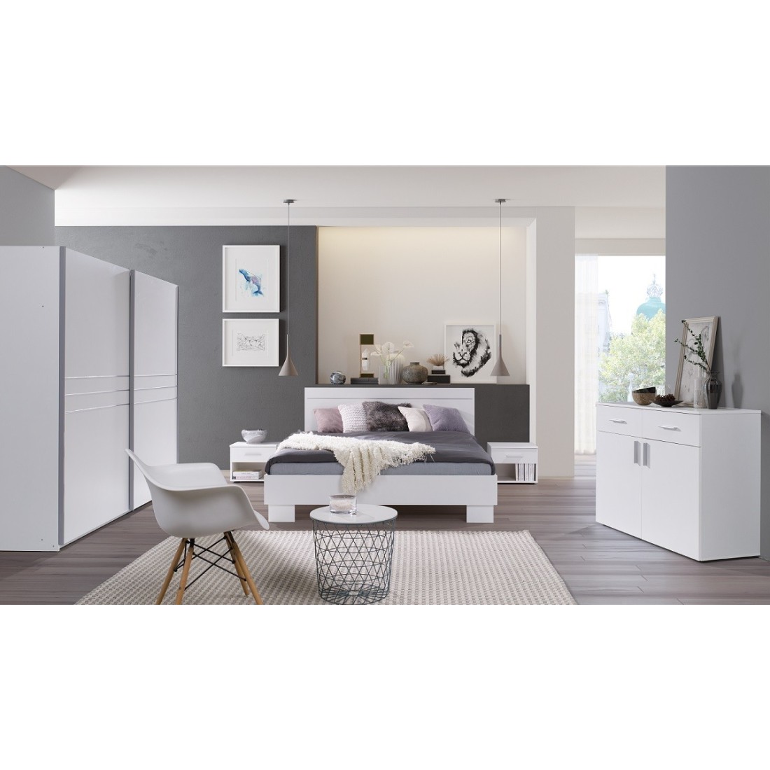 Ensemble design pour chambre à coucher COMO. Lit 160X200 cm avec sommier + tables de chevet.