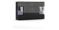 Buffet design KIELS 150 cm, 3 portes et 1 tiroir, coloris noir brillant + éclairage LED.
