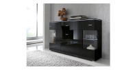 Buffet design KIELS 150 cm, 3 portes et 1 tiroir, coloris noir brillant + éclairage LED.