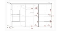 Buffet design KIELS 150 cm, 3 portes et 1 tiroir, coloris noir brillant + éclairage LED.