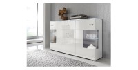 Buffet design KIELS 150 cm, 3 portes et 1 tiroir, coloris blanc brillant + éclairage LED.