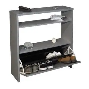 Meuble à chaussures et console d'entrée SCOTT de 93 cm coloris gris brillant.
