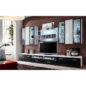 Ensemble meuble salon Quadro blanc et noir de haute brillance avec LED