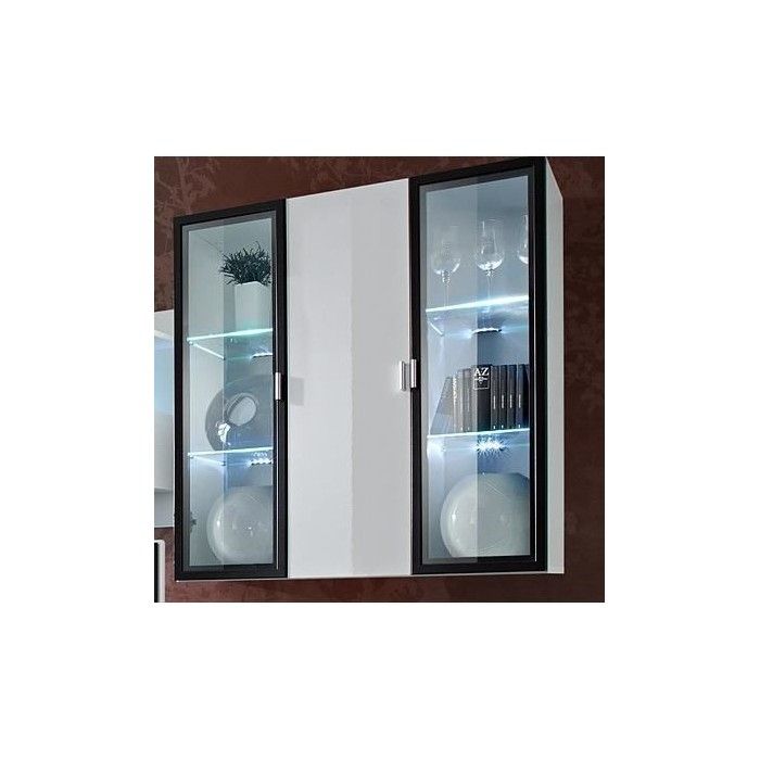 Ensemble meuble salon Quadro blanc et noir de haute brillance avec LED
