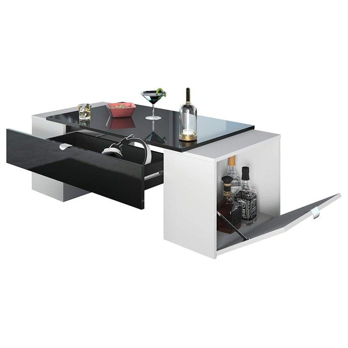 Table basse LUCK ultra design et modulable. Table basse noire et blanche avec une finition haute brillance